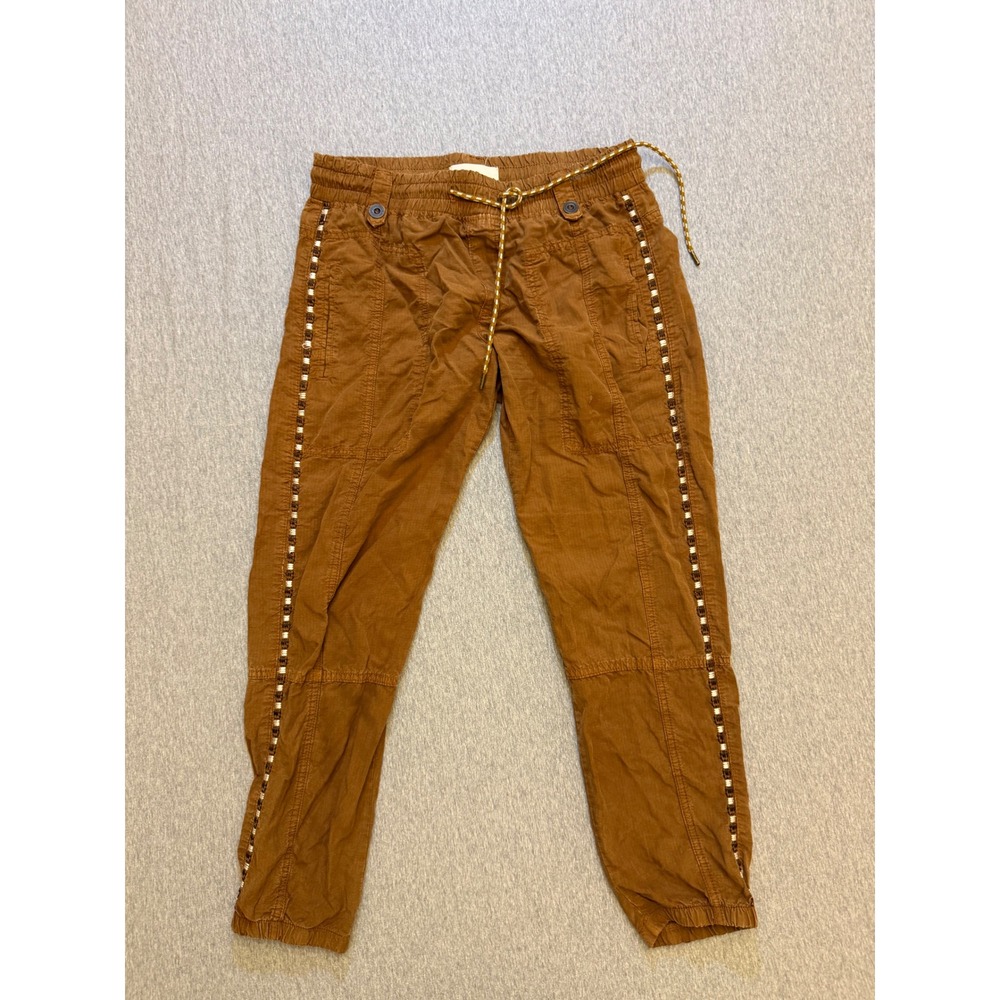 Anthropologie Brown Beaded Trim Jogger Pants Elastic Waist Utility Trousers S